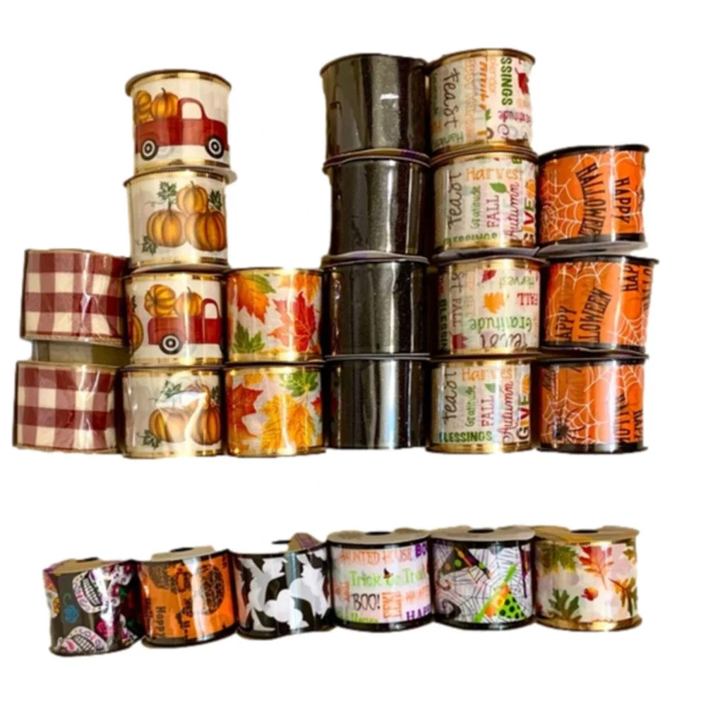 25 Rolls of  Halloween and Fall Harvest Crafting Ribbon 9ft